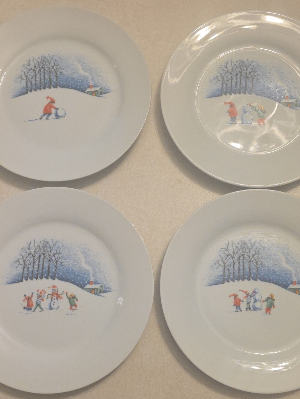 Living Quarters Christmas Village Holiday Snowman Plates Set Of 4 From 2002